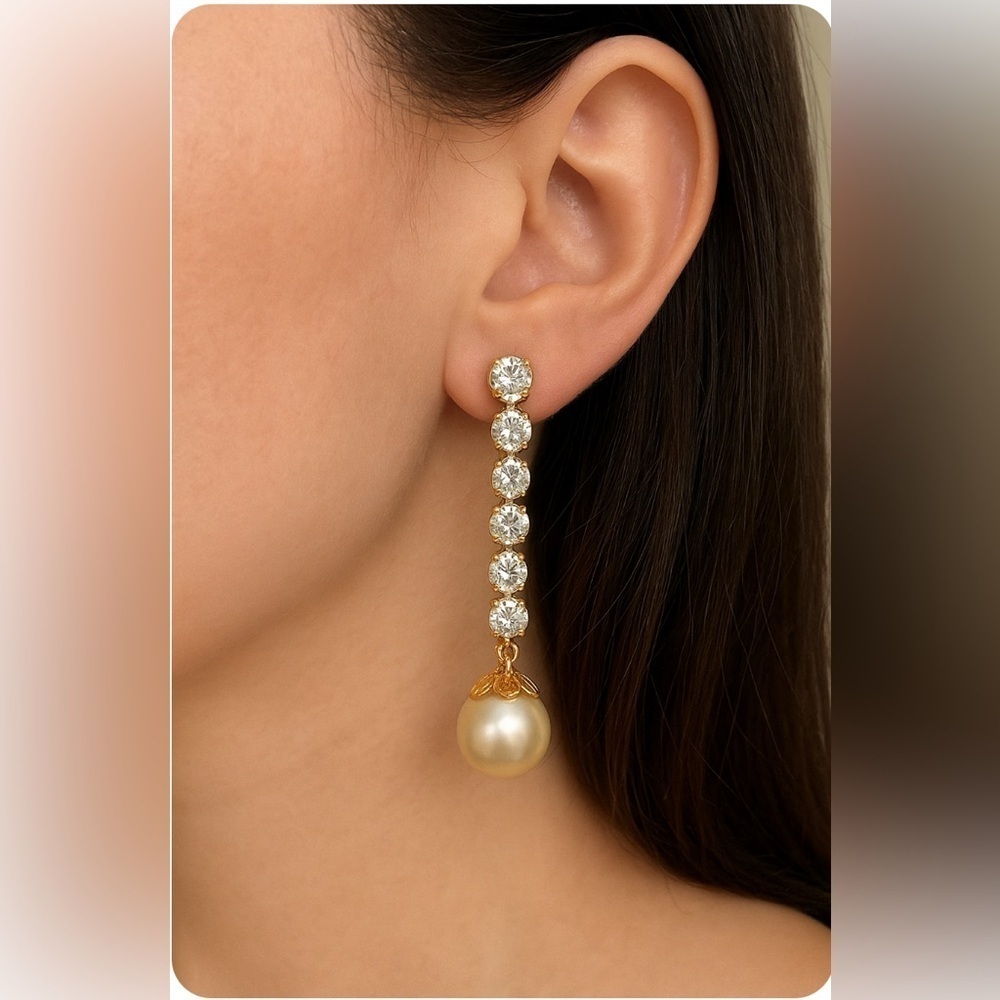 JBK Camrose & Kross Signed Stimulated Pearl CZ Dangle Drop Earrings 10mm